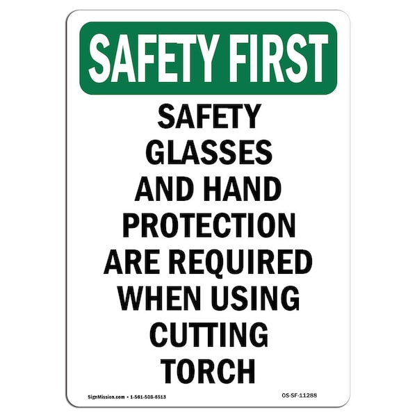 OSHA Sign, Glasses And Hand Protection, 18in X 12in Aluminum, 12" W, 18" H, Portrait